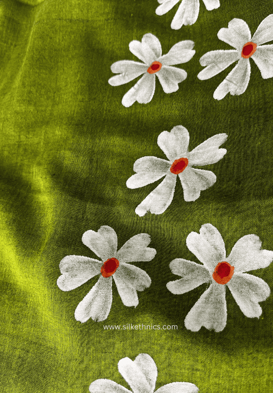 Olive green Swetha mulcotton saree