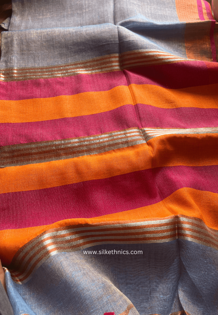 Sky blue metallic tissue linen saree
