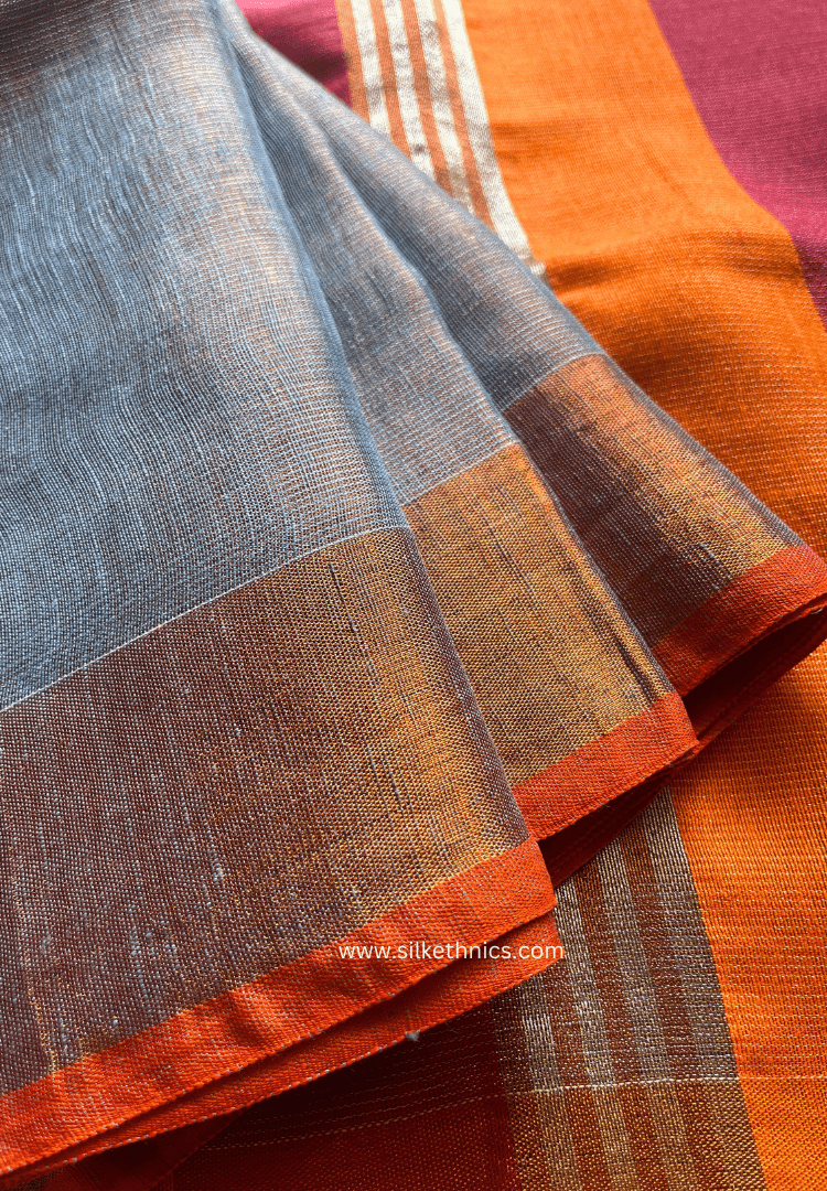Sky blue metallic tissue linen saree