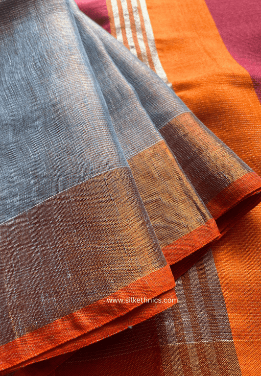 Sky blue metallic tissue linen saree