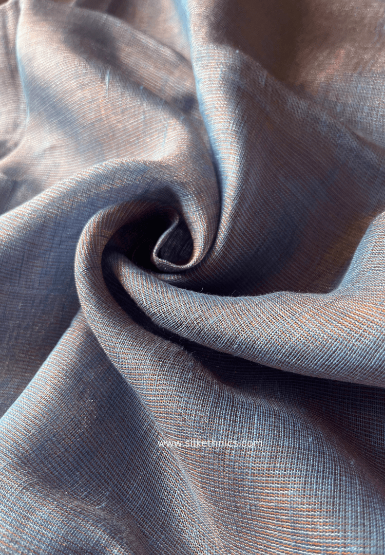 Sky blue metallic tissue linen saree