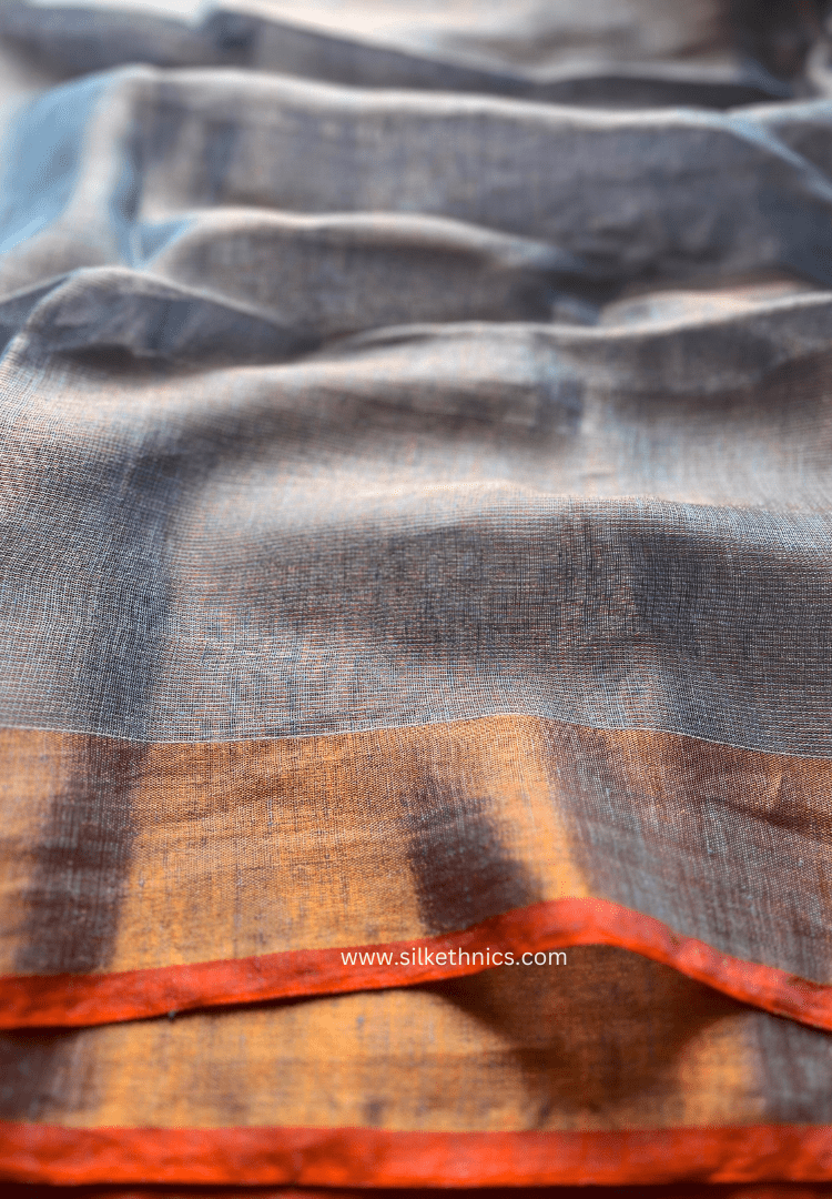 Sky blue metallic tissue linen saree