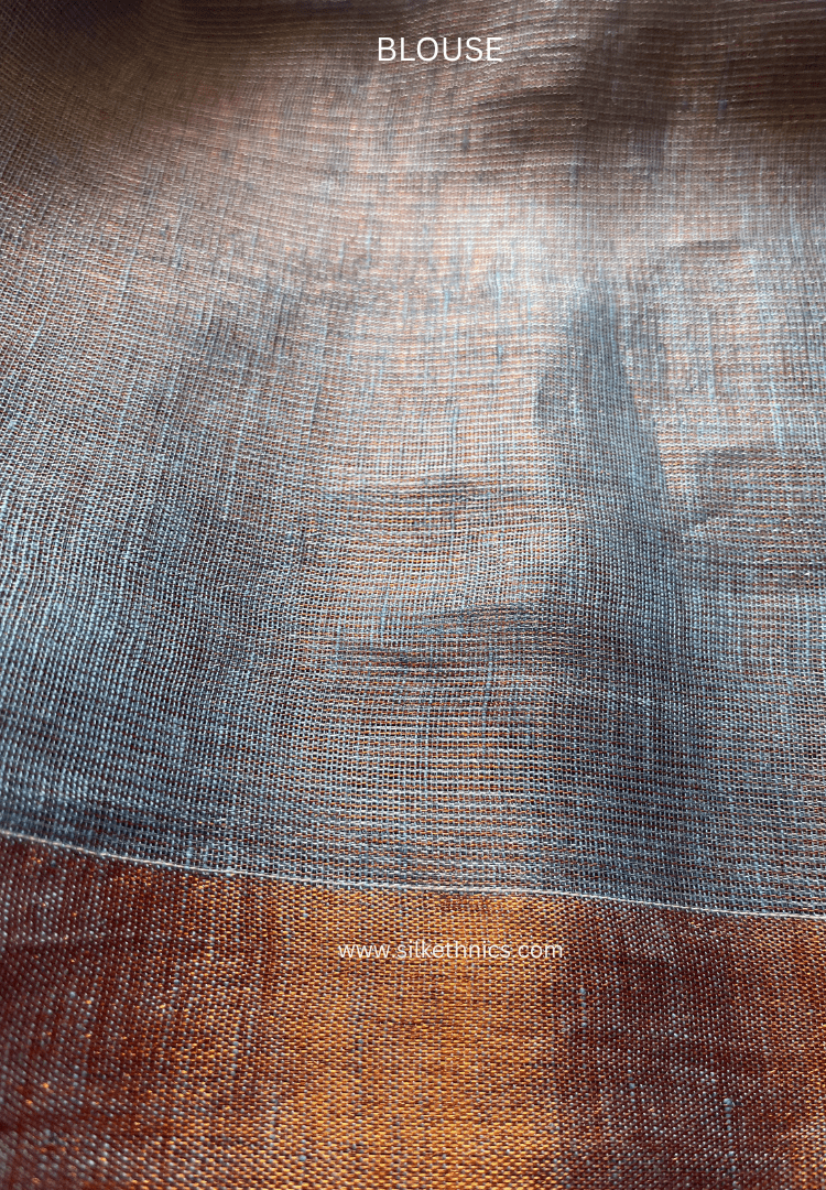 Sky blue metallic tissue linen saree