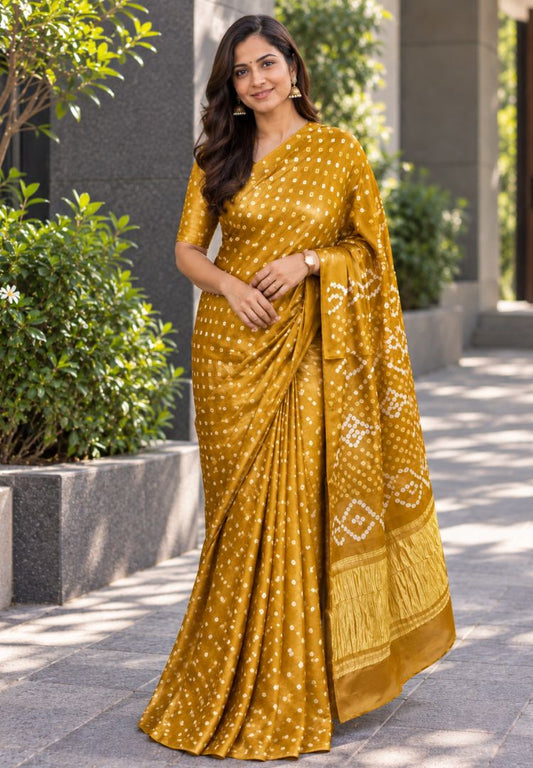 Mustard Yellow Tanvi modal silk Bandhej saree