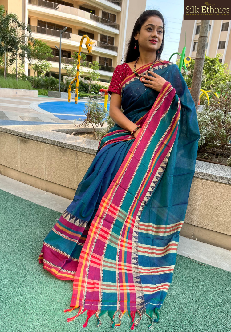 Green dual tone Narayanpet saree
