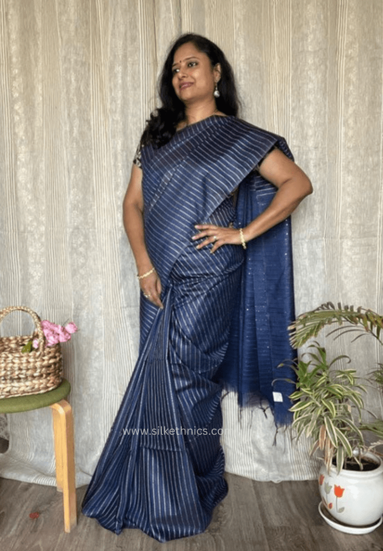 Indigo blue tussar silk Kiara saree