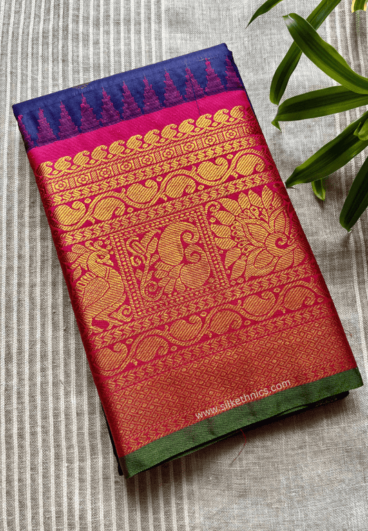 Gadwal Grace Indigo Flame silk saree
