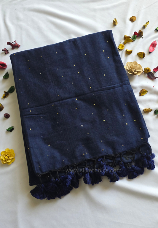 Navy Blue pure handloom mulcotton Ruhani saree