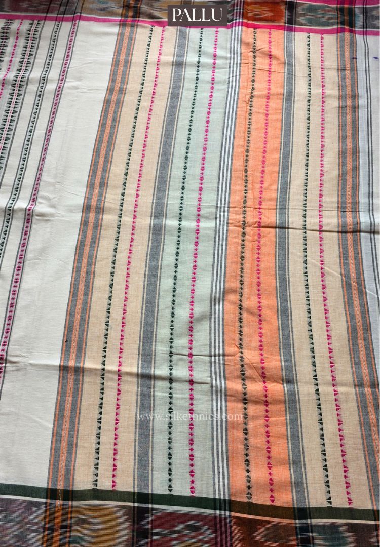 Off white Dhaniakhali Handloom Ikkat Cotton saree