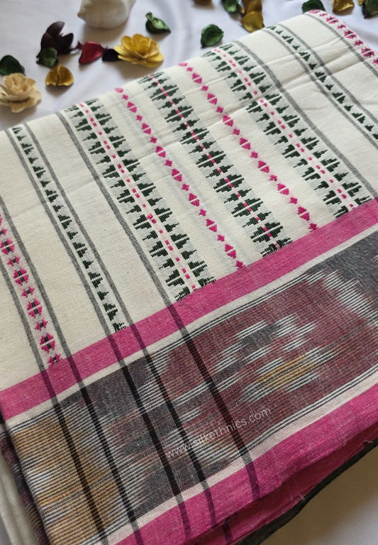 Off white Dhaniakhali Handloom Ikkat Cotton saree