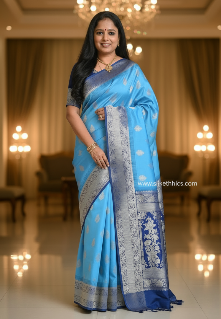 Ocean blue Coimbatore soft silk saree