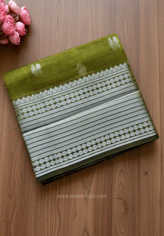Olive Green pure Mangalagiri silk saree | Alekya Collection