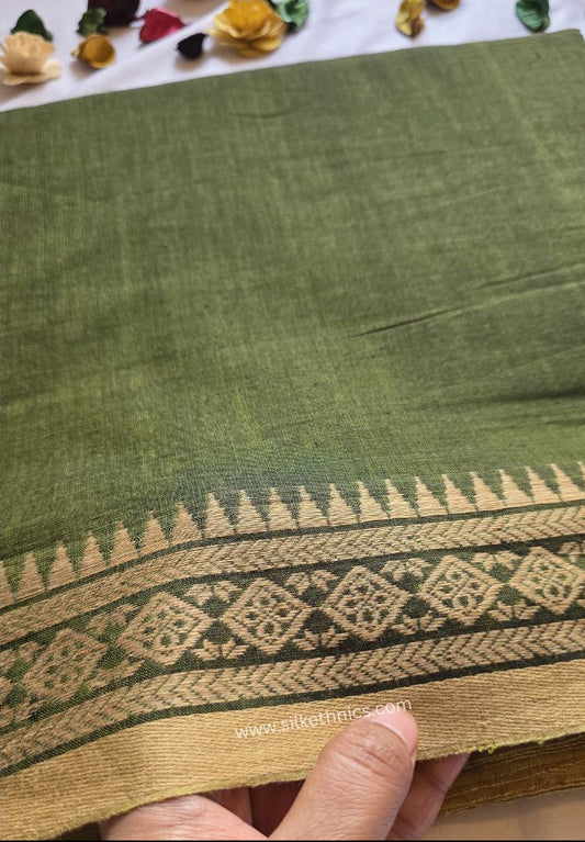 Olive Green Dhaniakhali Handloom Cotton saree