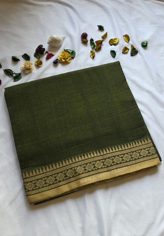 Olive Green Dhaniakhali Handloom Cotton saree