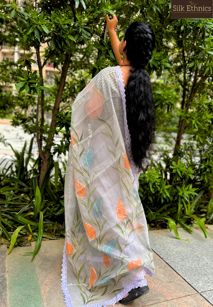 Ready to wear handpainted soft organza saree