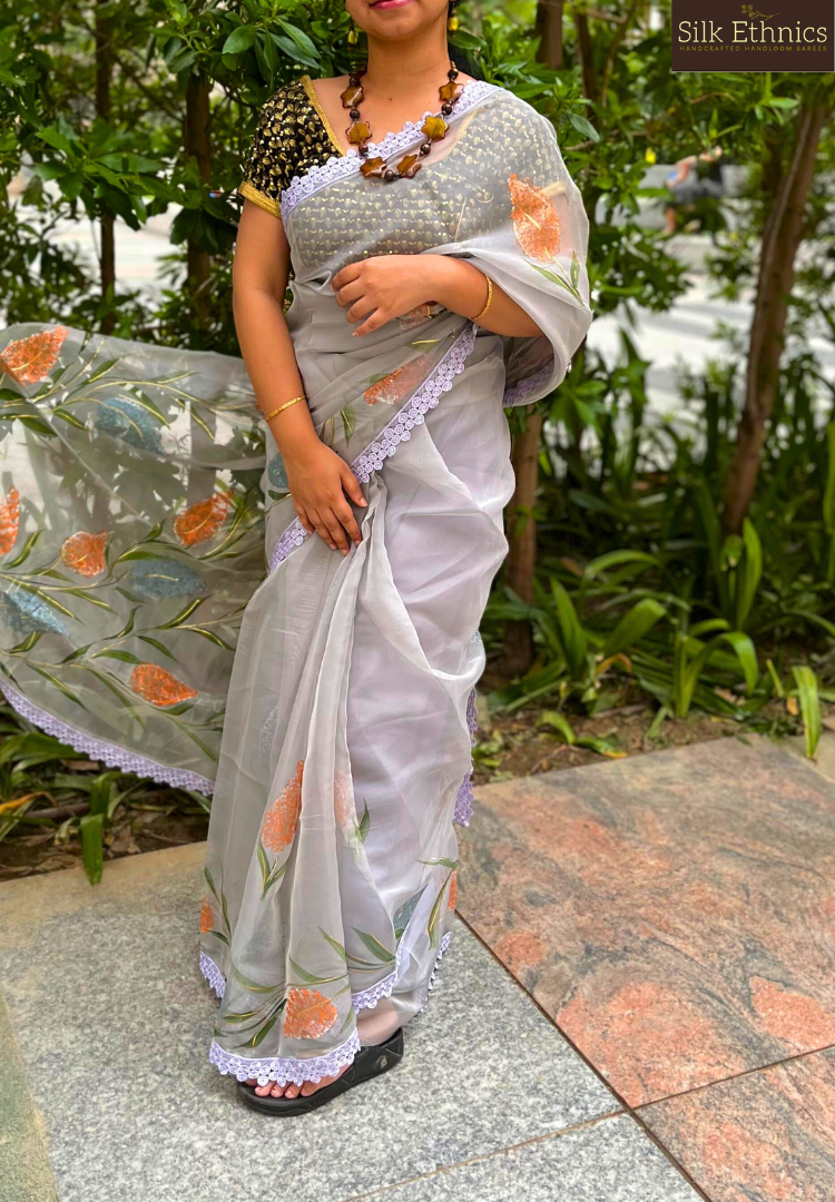 Ready to wear handpainted soft organza saree