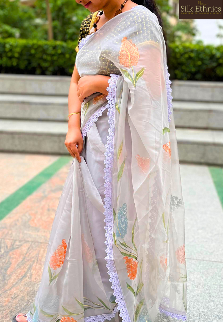 Ready to wear handpainted soft organza saree