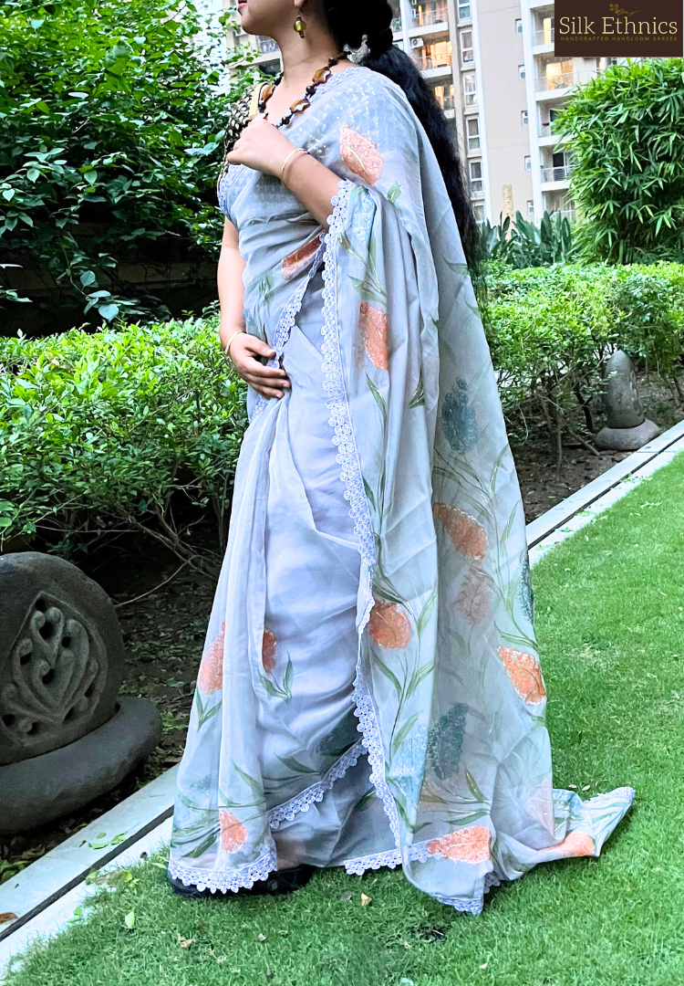 Ready to wear handpainted soft organza saree