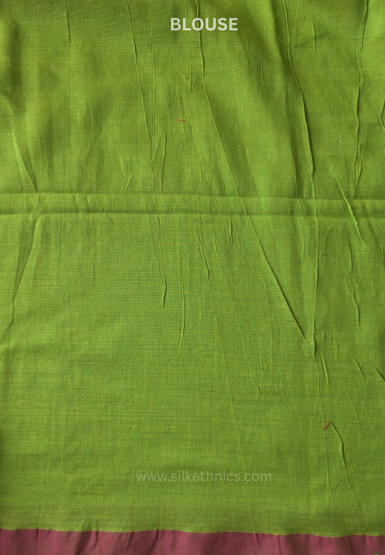 Parrot Green pure handloom mulcotton Ruhani saree