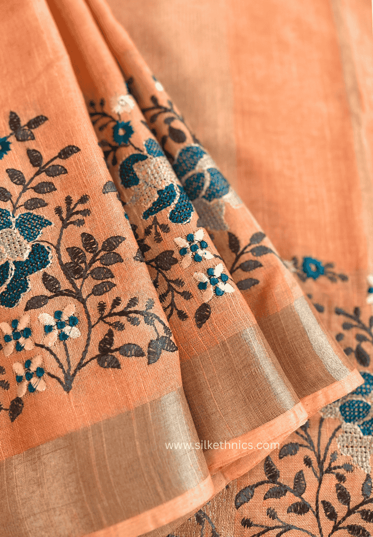 Pastel Peach Ameya Linen saree