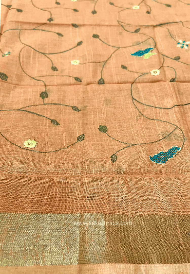 Pastel Peach Ameya Linen saree