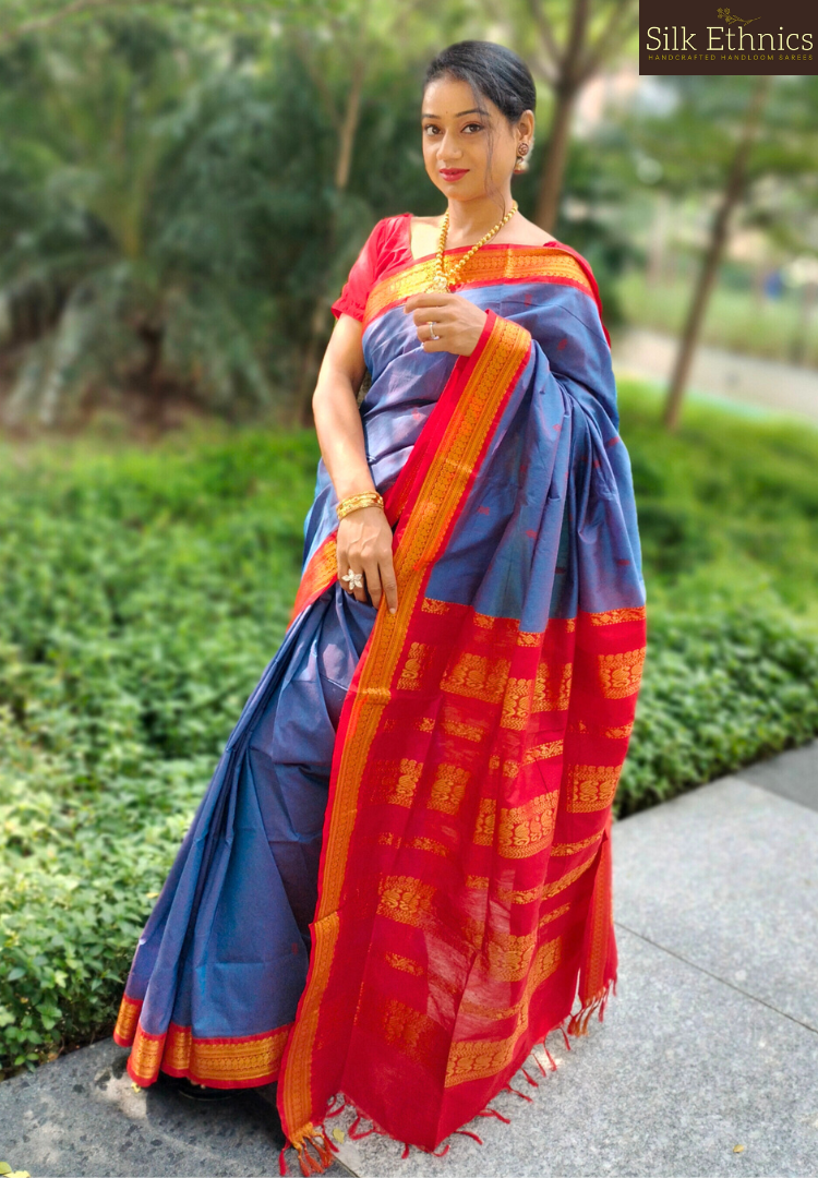 Royal blue South Gadwal silk saree