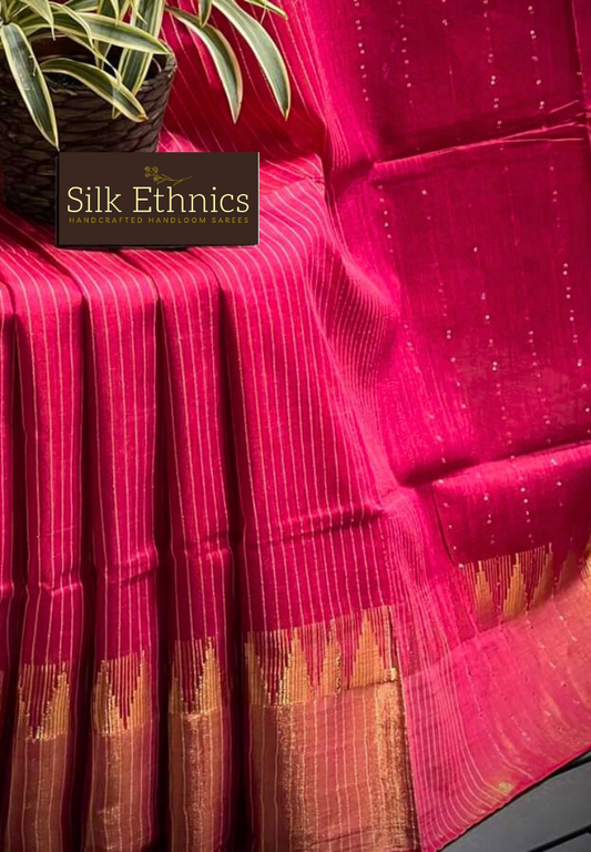 Temple border red raw silk saree