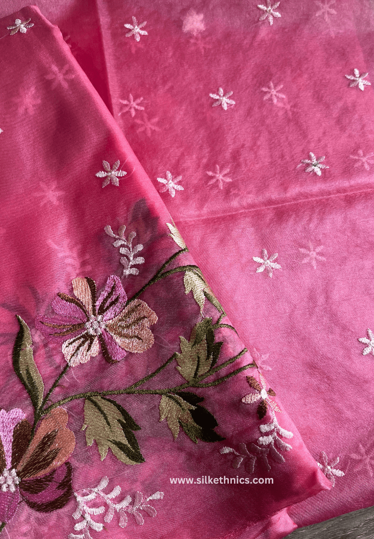 Pastel pink Gul bahaar organza saree