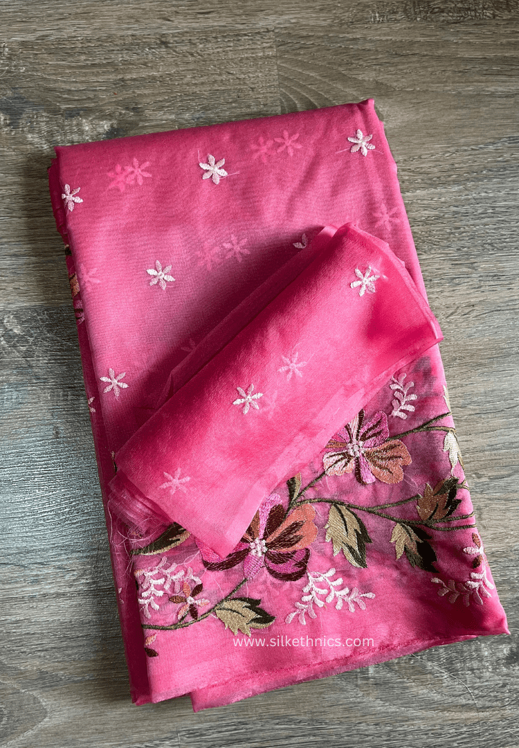 Pastel pink Gul bahaar organza saree