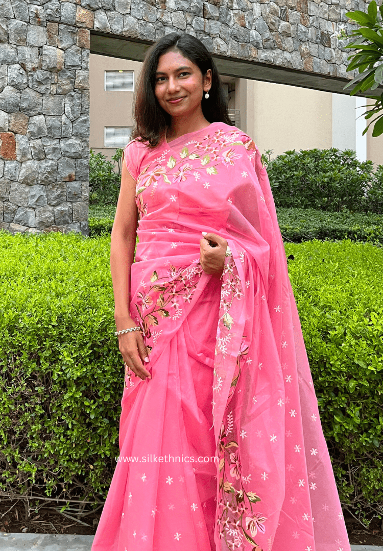 Pastel pink Gul bahaar organza saree
