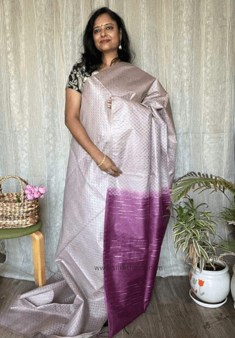 Lilac checks Kiara tussar silk Saree