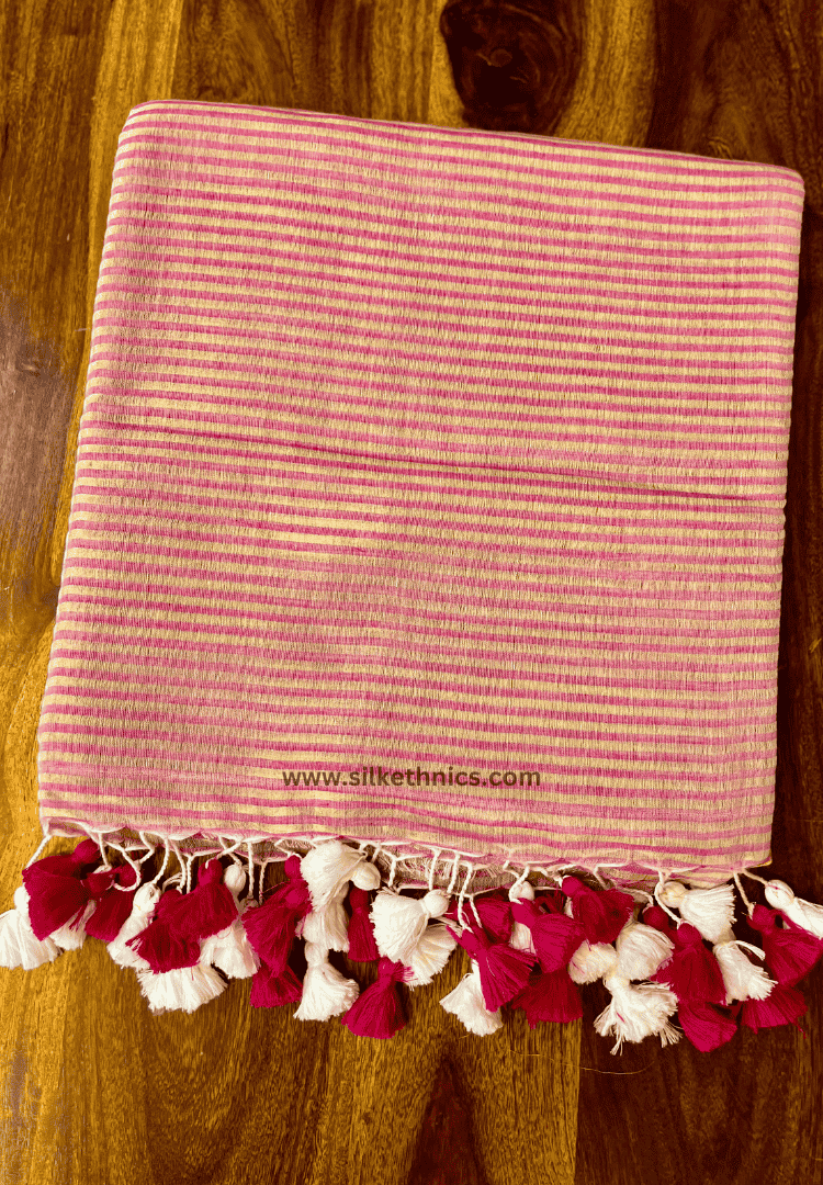 Zari striped pink Rangreet mulcotton saree