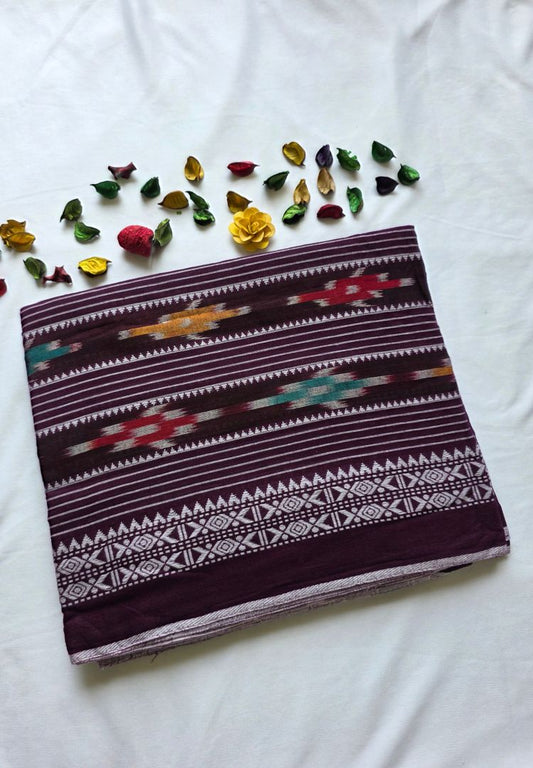 Plum purple Ikkat weaving Dhaniakhali handloiom saree