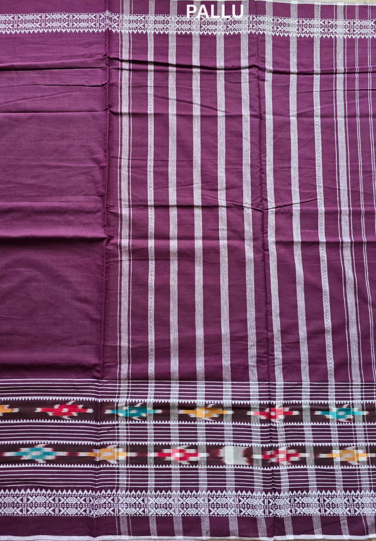 Plum purple Ikkat weaving Dhaniakhali handloiom saree