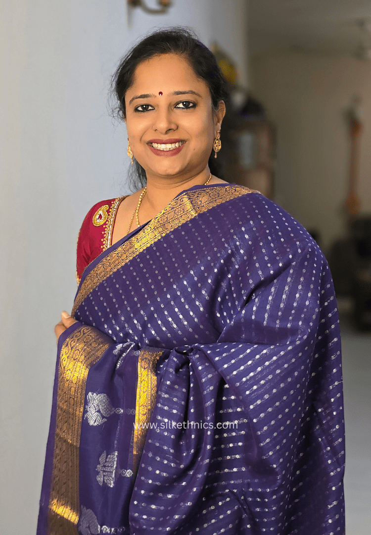 Sapphire blue pure Mangalagiri silk saree | Anaya collection