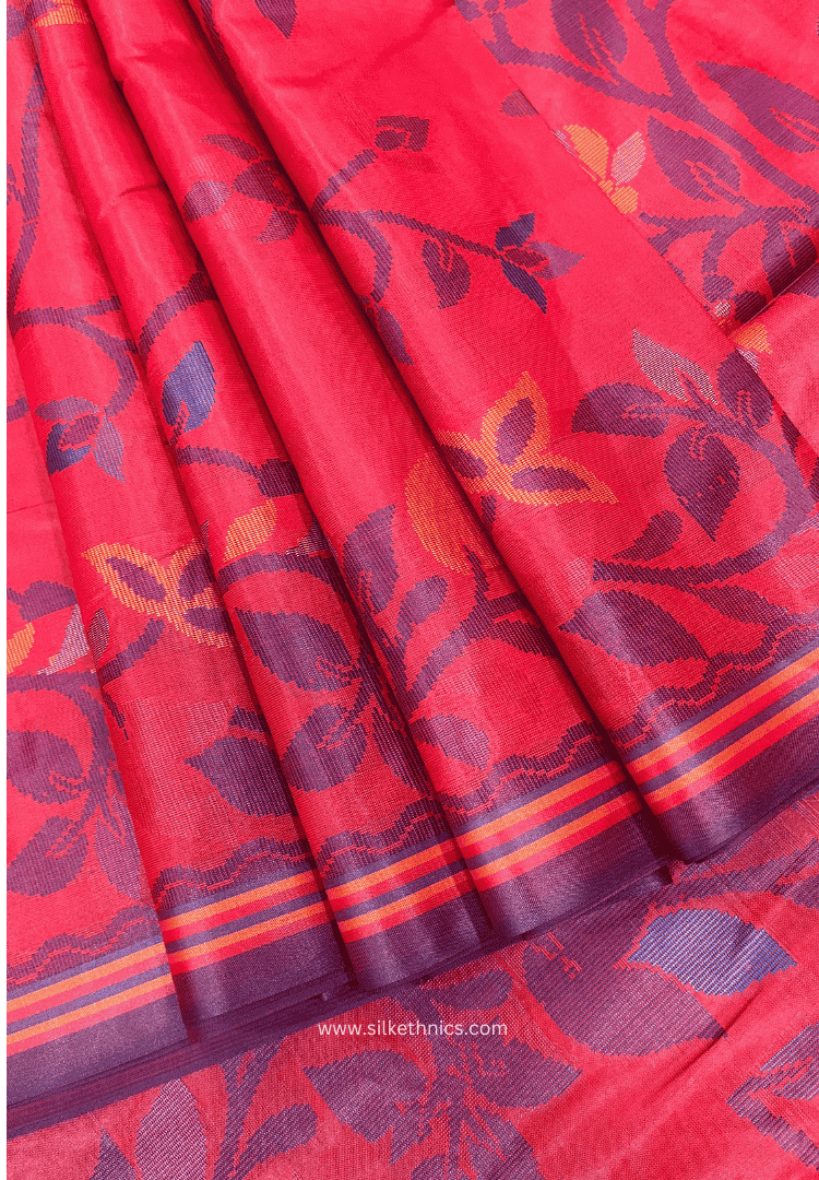 Crimson red Rajshahi silk saree