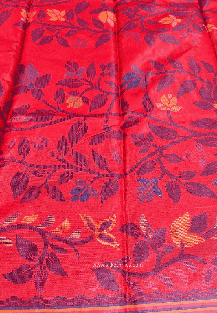 Crimson red Rajshahi silk saree