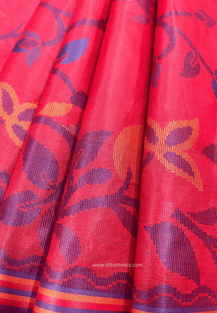 Crimson red Rajshahi silk saree
