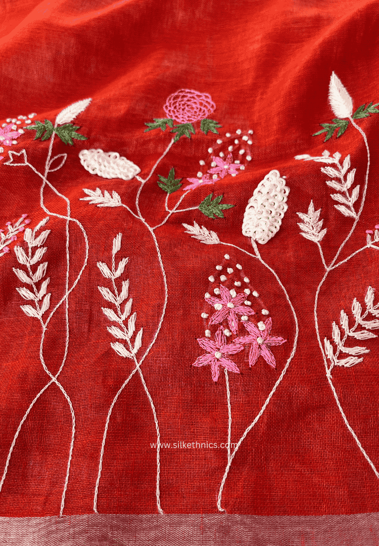 Royal Red Sitara linen saree