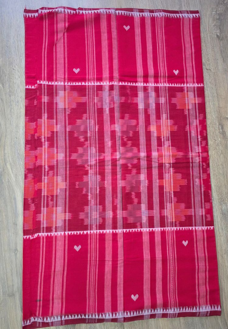 Vibrant Red Ikkat Dhaniakhali Bengal Handloom Cotton saree