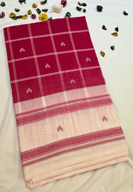 Red Dhaniakhali Handloom Ikkat Cotton saree
