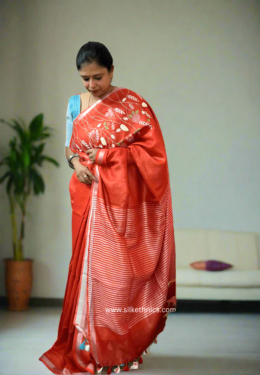 Royal Red Sitara linen saree