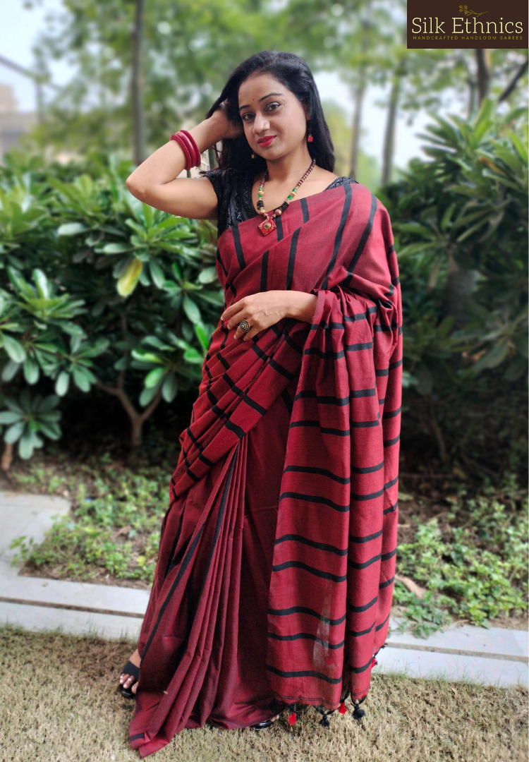 Rich Red StriVibe handloom saree