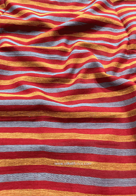 Striped red Rangreet mulcotton saree