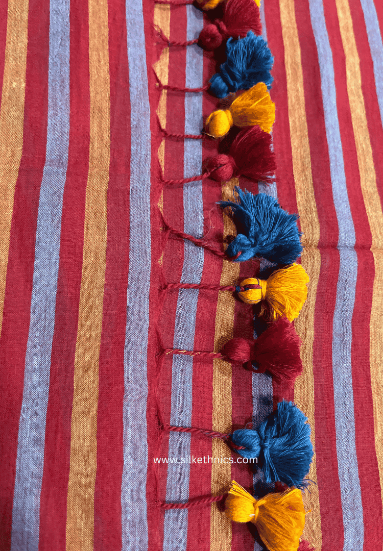 Striped red Rangreet mulcotton saree