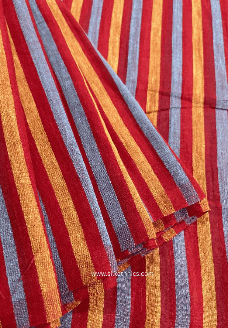 Striped red Rangreet mulcotton saree