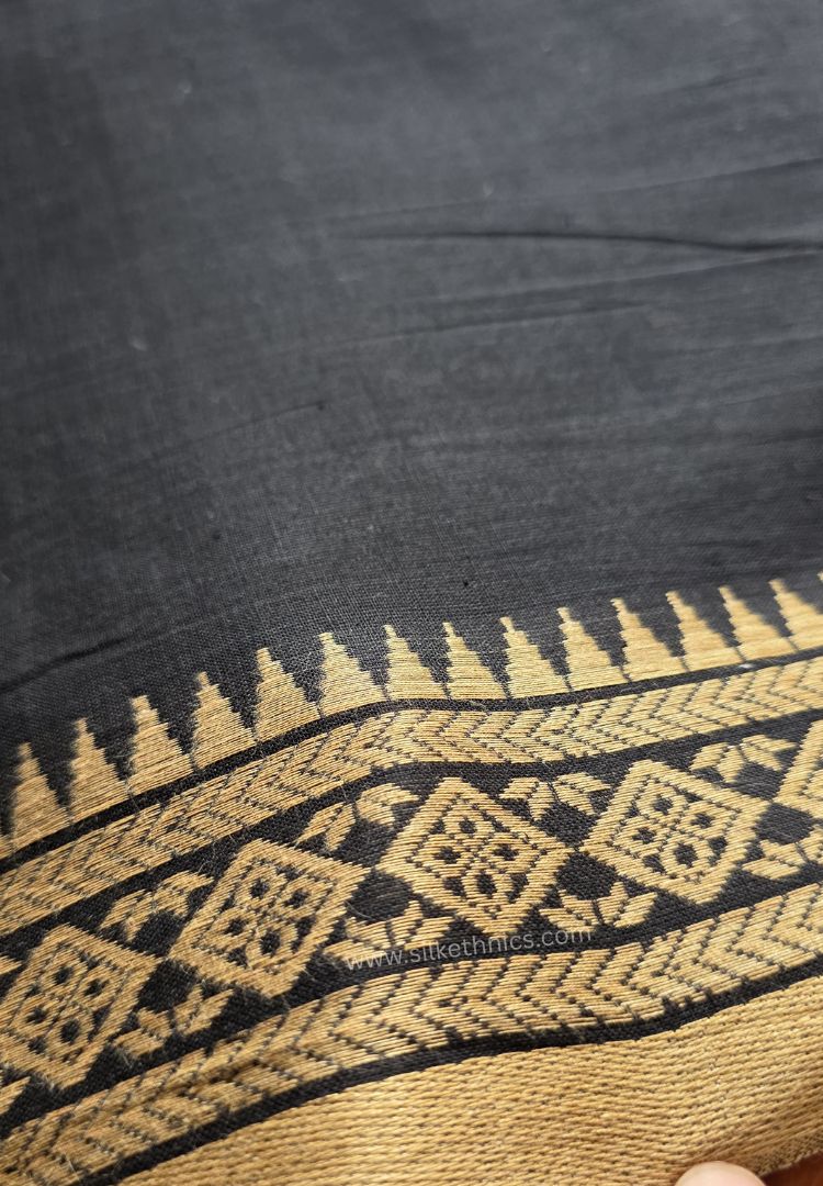 Rich Black Dhaniakhali Handloom Cotton saree
