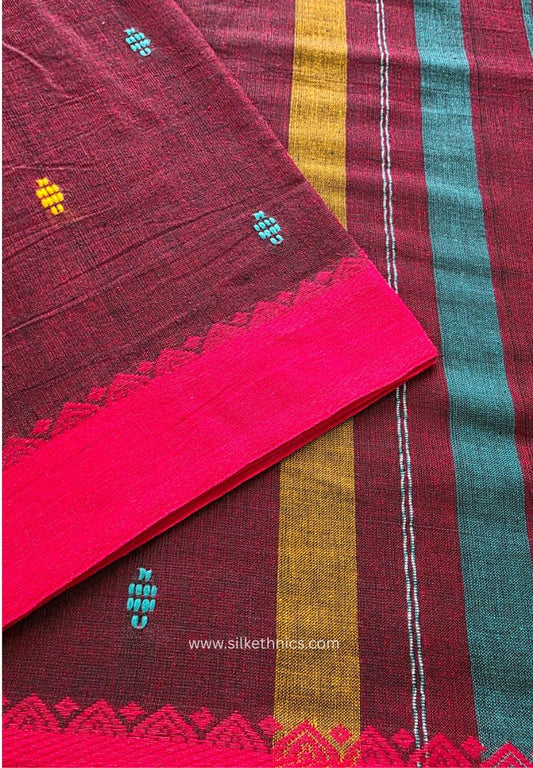 Rust Brown Dhaniakhali Handloom Cotton saree