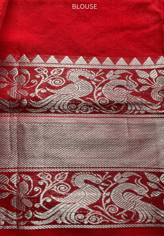 Scarlet red pure Mangalagiri silk saree | Alekya Collection