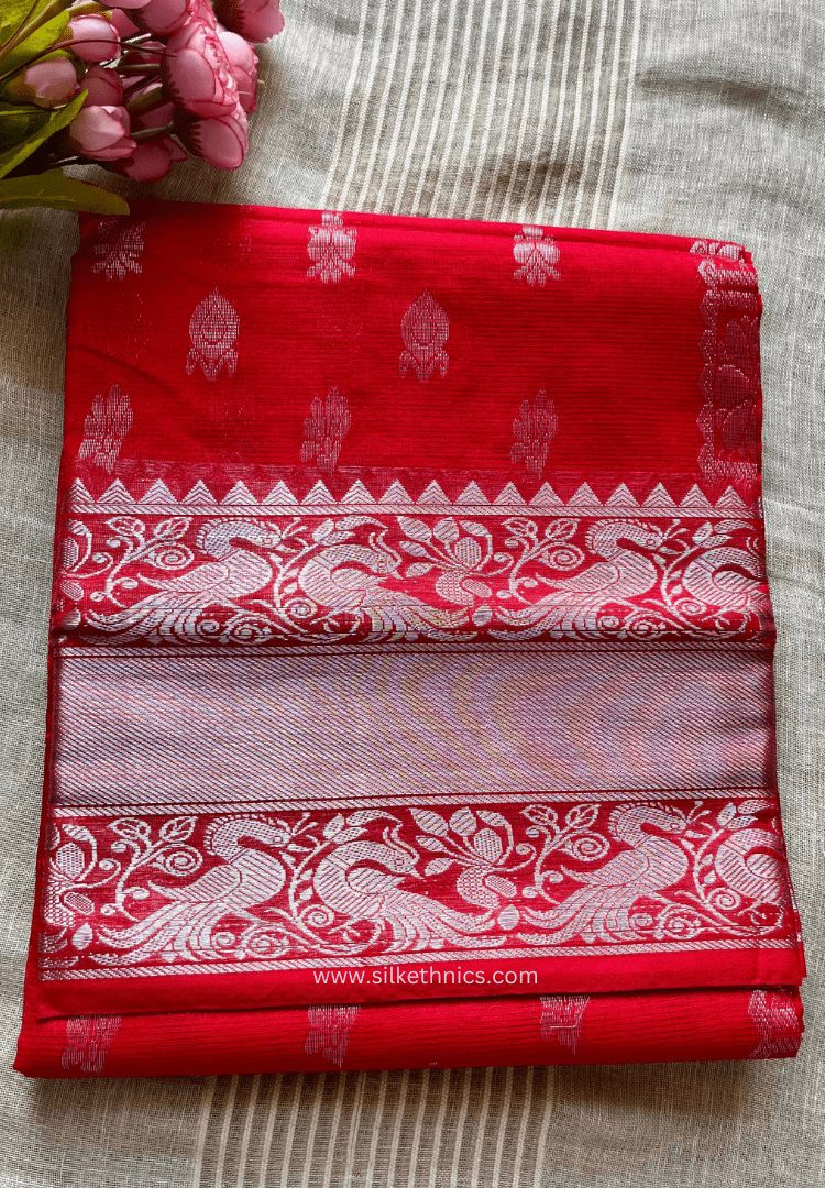 Scarlet red pure Mangalagiri silk saree | Alekya Collection